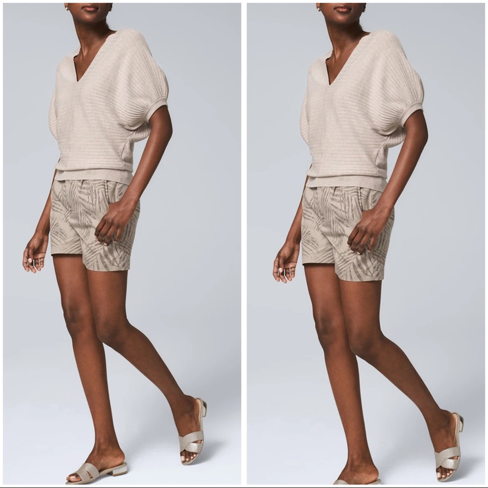 WHBM 5 Inch High Rise Palm Print Shorts safari tan